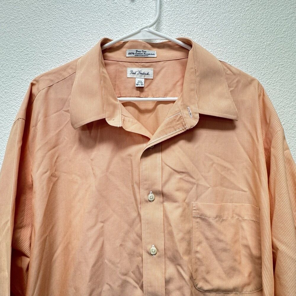 Paul Fredrick Dress Shirt‎ Mens 18.5 35 Orange Stripe Broadcloth 100% Cotton